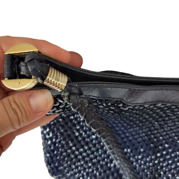 Metal Mesh Shoulder Bag Navy Blue Womens 12x9" Braided Strap Whimsy Coastal - Picture 5 of 16